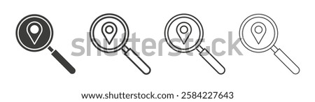 Search Location icons set. Liner outlined and flat black color