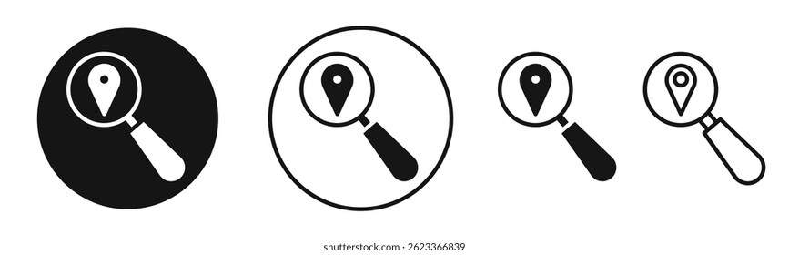 Iconos de la Locación de la Búsqueda en negro sólido y estilo delineado