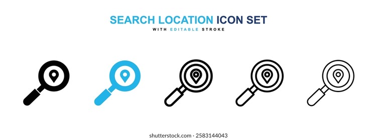 Search Location icons vector collection in black and blue colors on white background