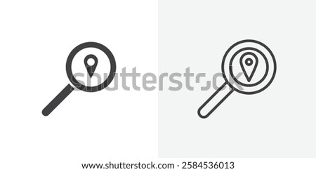 Search Location icons vectors illustrations in black fill and liner versions