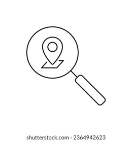 Search location. Maps pin with magnifier icon line style isolated on white background. Vector illustration