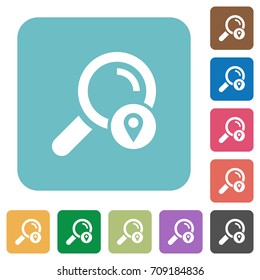 Search location white flat icons on color rounded square backgrounds