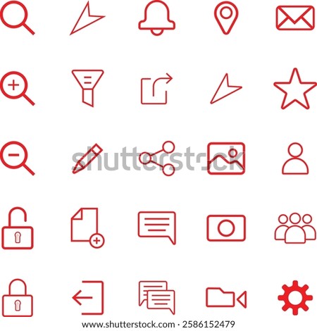 Search, Lock, Security, and Web Interface Icon Set – Vector Line Icons