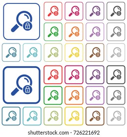 Search locked color flat icons in rounded square frames. Thin and thick versions included.