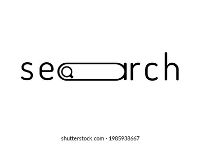 Search logo concept vector with magnifying glass, web, browser, click, button, field, load. Printable and editable element. Simple and trendy typography, abstract geometric. Used for brand sign icon.