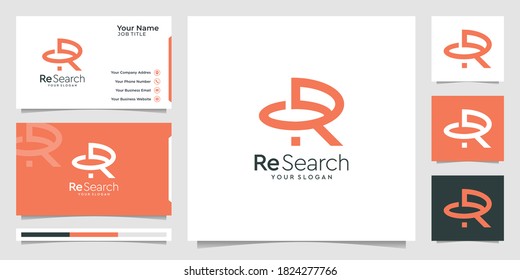 Re Search logo design creative, initials R search design concept template and business card. premium vector