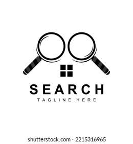 Search Logo Design, Detective Illustration, Home search, Glass Lens, Company Brand Vector