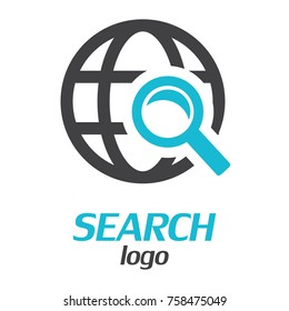 Search logo. Globe with magnifying glass. Vector illustration