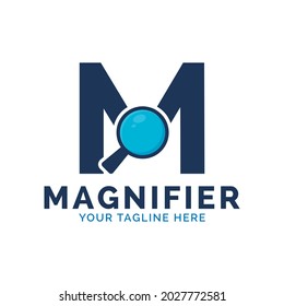 Search Logo. Letter M Magnifying Glass Logo Design