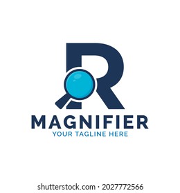 Search Logo. Letter R Magnifying Glass Logo Design