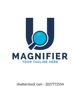 Search Logo. Letter U Magnifying Glass Logo Design