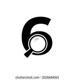 Search Logo. Number 6 Magnifying Glass Logo Design