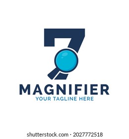 Search Logo. Number 7 Magnifying Glass Logo Design
