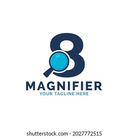 Search Logo. Number 8 Magnifying Glass Logo Design