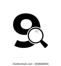 Search Logo. Number 9 Magnifying Glass Logo Design