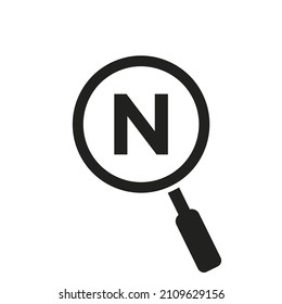 Search Logo On Letter N Vector Template. Magnifying Glass On Letter N Logo Design. Zoom, Find, Seo Sign Concept