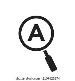 Search Logo On Letter A Vector Template. Magnifying Glass On Letter A Logo Design. Zoom, Find, Seo Sign Concept
