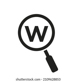 Search Logo On Letter W Vector Template. Magnifying Glass On Letter W Logo Design. Zoom, Find, Seo Sign Concept