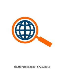 Search Logo Template - Magnifying Glass and Globe Illustration Design. Vector EPS 10.