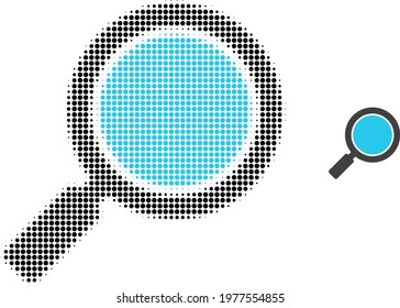 Search loupe halftone dot icon illustration. Halftone pattern contains circle elements. Vector illustration of search loupe icon on a white background. Flat abstraction for search loupe object.