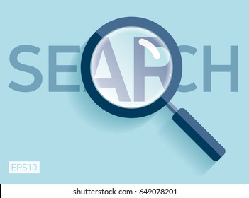 Search loupe icon in flat style, magnifying glass on color background. Vector design object for you project 