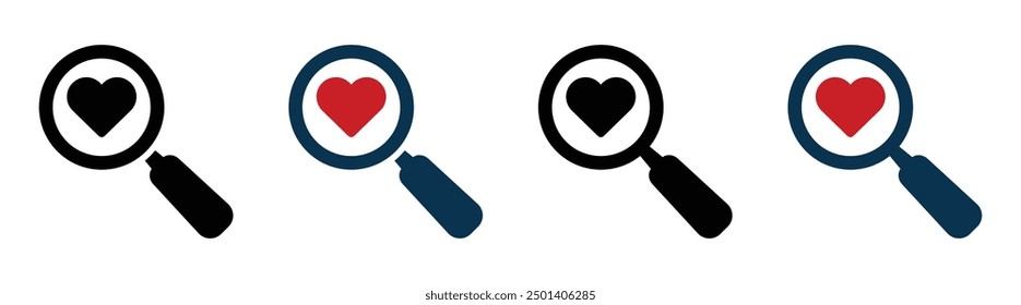 Search love flat vector icons. Search heart vector signs