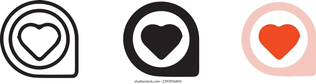 Search for love icon of 3 types color, black and white, outline