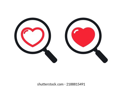 Search love icon. Magnifier with heart symbol. Illustration vector