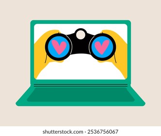 Procure o amor na internet. Conceito de namoro online. Ilustração vetorial colorida