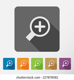 "Search With Lupe". Flat style square icons set with long shadow.  Vector Illustration. 