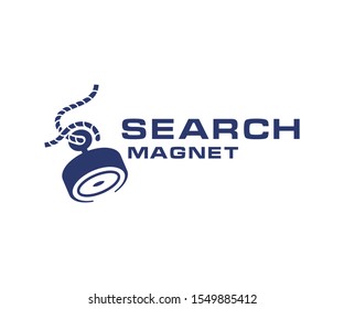 Search magnet with rope logo design. Fishing magnet vector design. Deep sea salvage fishing hook logotype