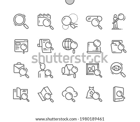 Search. Magnifier, exploration, magnifying, optimization, magnify. Real estate search. People search. Pixel Perfect Vector Thin Line Icons. Simple Minimal Pictogram