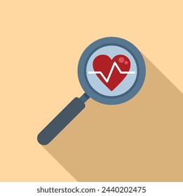 Search magnifier heart rate icon flat vector. Body disease. Health effect