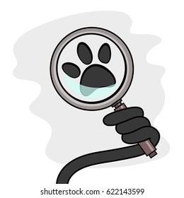 Search - Magnifier Icon. Cartoon track of paw, rope tail