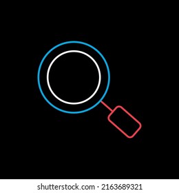 Search magnifier icon isolated on the black. Magnifying glass symbol. Zoom pictogram. E-commerce sign. Graph symbol for your web site design, logo, app, UI