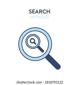 Search magnifier icon. Vector illustration of a magnifier tool with more tools in it. Represents concept of searching, finding, research, discovery