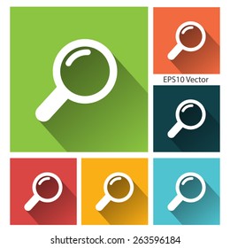 Search - magnifier -  long shadow flat icon set for app and web site. EPS10 vector