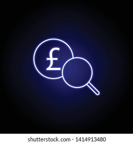 search magnifier pound icon in neon style. Element of finance illustration. Signs and symbols icon can be used for web, logo, mobile app, UI, UX