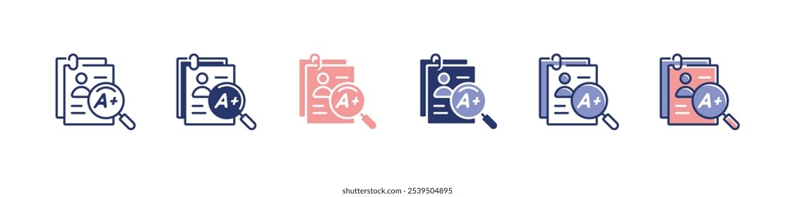 search magnifier student exam score data icon set education quiz test result grade with magnify zoom signs vector illustration