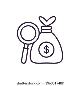 search magnifying glass with bag money