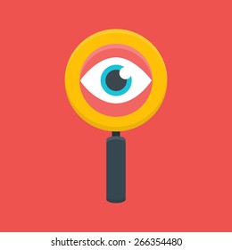 Search Magnifying Glass With Eye. Flat Stylized Vector Illustration