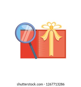 search magnifying glass with gift