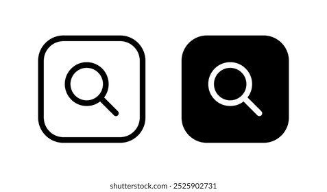Search, magnifying glass icon on black square