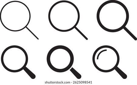 Search or Magnifying glass icon set. Magnifier glasses symbol. 