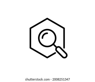 Search magnifying glass with metal nut outline icon. Mechanical logo concept icon. Nut and magnifier glass icon isolated on white background