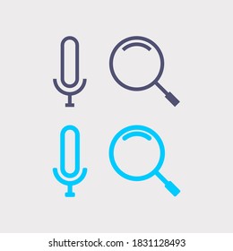 Search Magnifying Glass And Microphone - Vector Illustration Isolated On White Background. Sound. Voice.