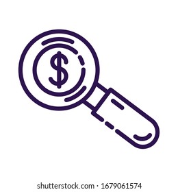 search magnifying glass with money symbol line style icon vector illustration