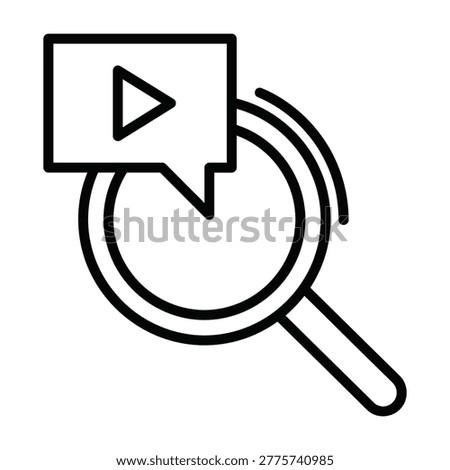 Search magnifying glass with play button inside speech bubble find out look up discover research analysis learning