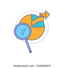 search magnifying glass with statistical graphics circular vector illustration design