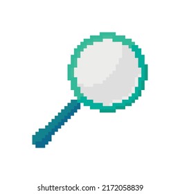 Search, magnifying glass vector icon. Pixel art. 8 bit logo. eps10